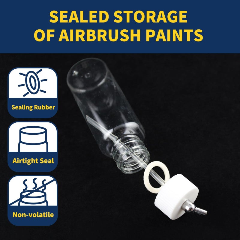 OPHIR 80CC Siphon Feed Airbrush Bottles, 10x Plastic Dual Action Airbrush Paint Bottles with Rubber Caps, Airbrush Accessories Adaptor Jars for Airbrush Paints Storage - Image 4
